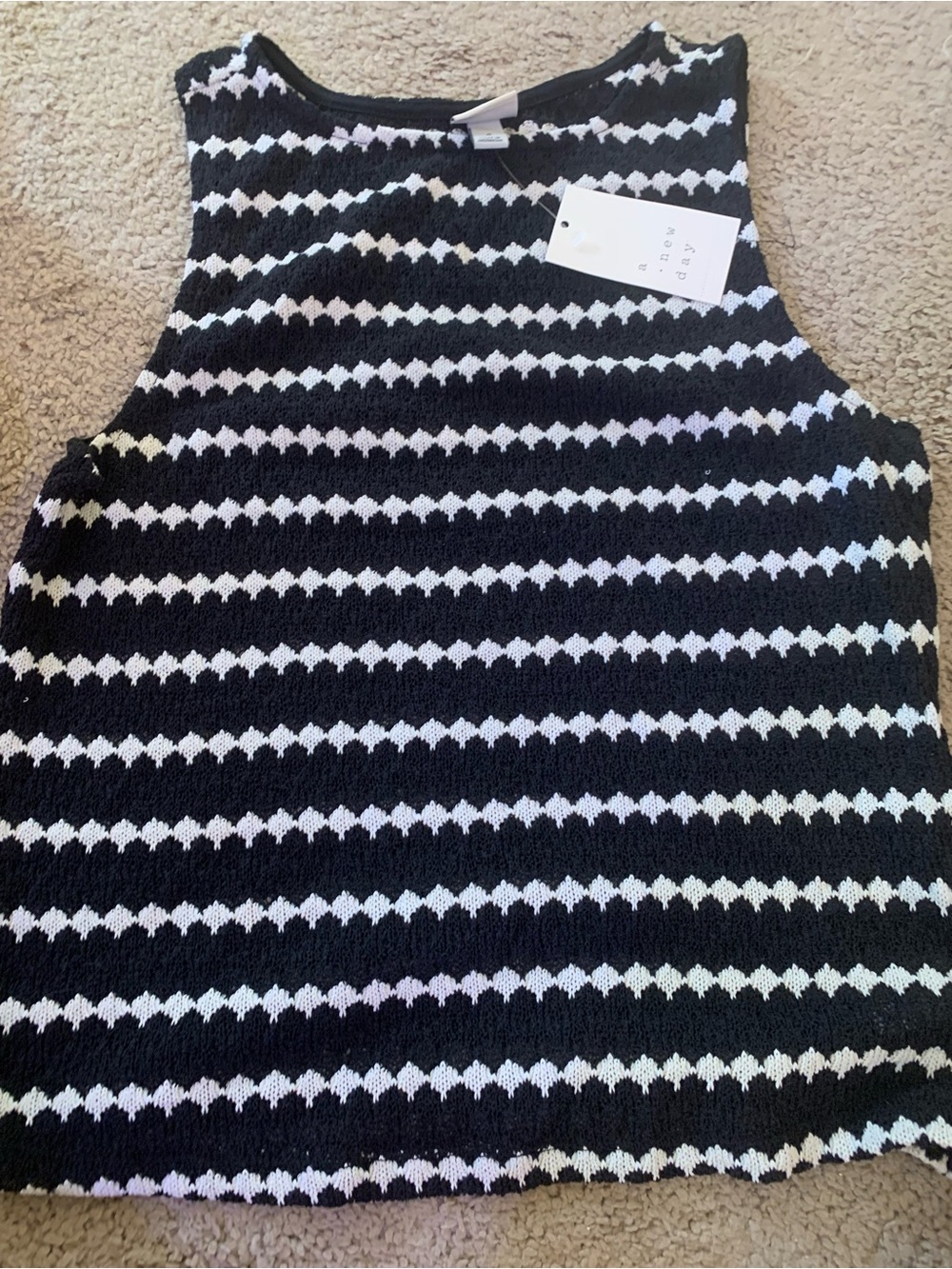 A new day Black and White Striped Knit Sleeveless Sweater Top